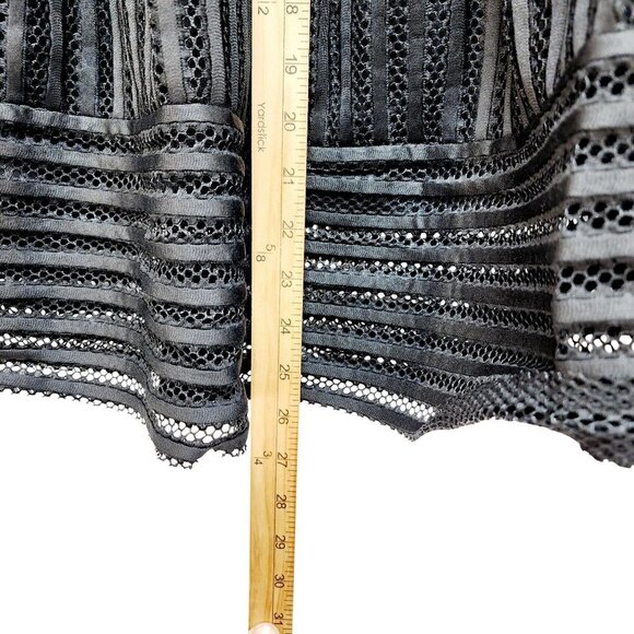 Black Mesh Striped A-Line Skirt By Haute Monde Size L Womens Elegant Mid-Length - Picture 12 of 12